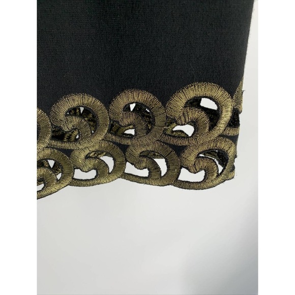 Free‎ People Black Gold Dress Sz 8 Tunic Sleeveless Tank Boho Midi Embroidered - Picture 3 of 8